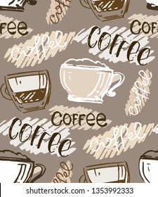 Hand drawn doodle coffee pattern background