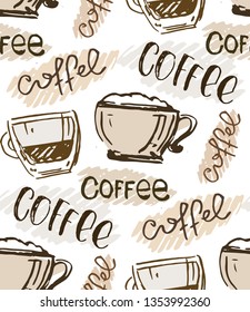 Hand drawn doodle coffee pattern background