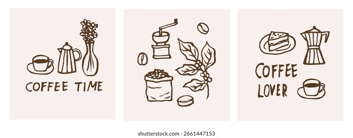 Handgezeichnete Doodle Coffee Poster