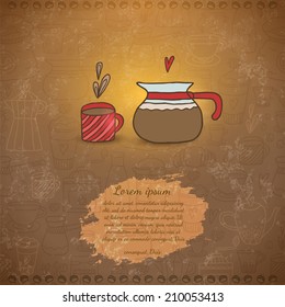 Hand drawn doodle coffee pot and cup