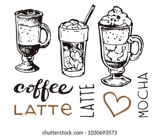 Hand drawn doodle coffee set. Coffee time!
