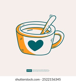 Doodle dibujado a mano de una taza de café o té. Ilustración de arte lineal simple, perfecta para diseños de cafeterías, menús y proyectos relacionados con bebidas. Icono de Vector aislado sobre fondo blanco.