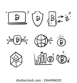 hand drawn doodle Collection of cryptocurrency line icon illustration vector isolated