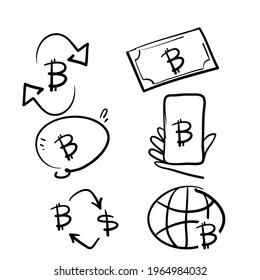 hand drawn doodle Collection of cryptocurrency line icon illustration vector isolated