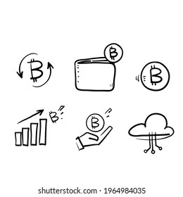 hand drawn doodle Collection of cryptocurrency line icon illustration vector isolated