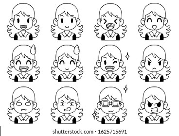 Hand Drawn Doodle Collection cute Funny Avatars cartoon emoticon Icon,set of cute vector faces, different emotions isolated on white background Vector illustration