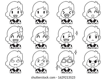 Hand Drawn Doodle Collection cute Funny Avatars cartoon emoticon Icon,set of cute vector faces, different emotions isolated on white background Vector illustration