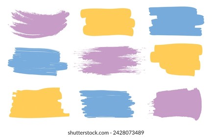 Colección de marcos de color de garabato dibujado a mano. Conjunto de marcos rectangulares para texto dibujado con pincel. Cuadro de texto aislado. Doodle forma rectangular. Borde multicolor. Ilustración vectorial. 