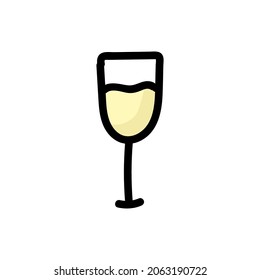 Hand drawn doodle colored glass with white wine
Symbol of warm place and rest. Vector illustration isolated on white