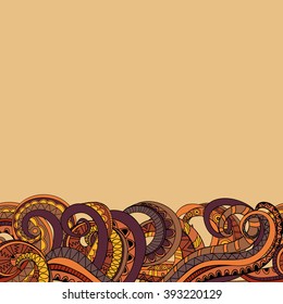 Hand drawn doodle colorful abstract image on the beige background. Template for greeting and invitation cards. Vector illustration - eps 10.