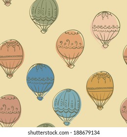 hand drawn doodle colorful air balloons seamless pattern, outlines