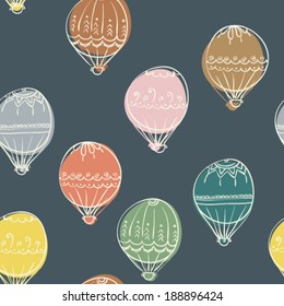 hand drawn doodle colorful air balloons seamless pattern, outlines