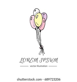 Hand drawn doodle colorful bunch of birthday balloons Flying icon. Vector illustration for Party and Celebrations. Cartoon style with space for message. Isolated on white background sketch. Red color.