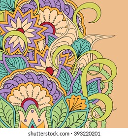 Hand drawn doodle colorful  floral background with mandalas. Vector illustration - eps 10.