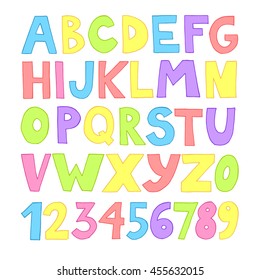 Hand drawn doodle colorful vector handwritten alphabet 
