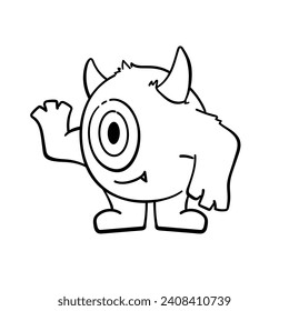 Hand drawn doodle coloring page Cute Monster Comic joyful monster character kids cartoon character design for poster, kids product logo, mascot, print on demand and packaging design
