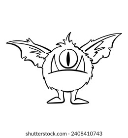 Hand drawn doodle coloring page Cute Monster Comic joyful monster character kids cartoon character design for poster, kids product logo, mascot, print on demand and packaging design