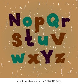 Hand drawn doodle comic alphabet. Vector original scribble stylized worn rough initials from N to Z