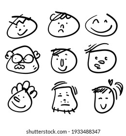 hand drawn doodle comic Faces with various Emotions illustration isolated