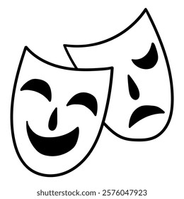 Hand drawn doodle comic and tragic theater masks isolated on white background. Vector illustration.