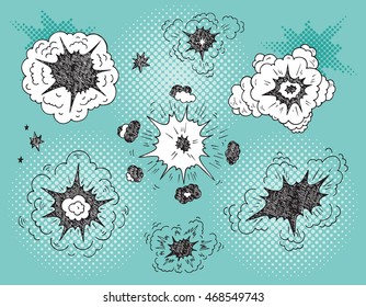 Hand Drawn Doodle Comics Book Cartoon Explosions Vector illustration