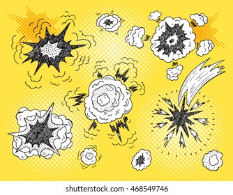 Hand Drawn Doodle Comics Book Cartoon Explosions Vector illustration