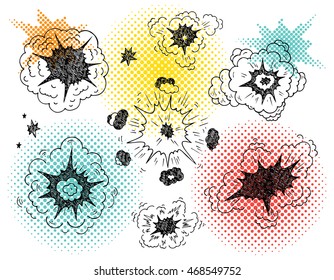 Hand Drawn Doodle Comics Book Cartoon Explosions Vector illustration