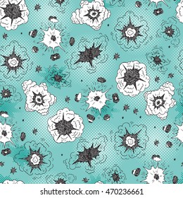 Hand Drawn Doodle Comics Book Cartoon Explosions Seamless Pattern Vector illustration