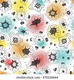 Hand Drawn Doodle Comics Book Cartoon Explosions Seamless Pattern Vector illustration