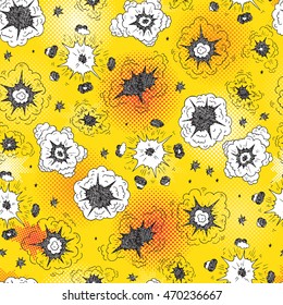 Hand Drawn Doodle Comics Book Cartoon Explosions Seamless Pattern Vector illustration