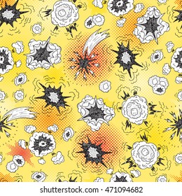 Hand Drawn Doodle Comics Book Cartoon Explosions Seamless Pattern Vector illustration