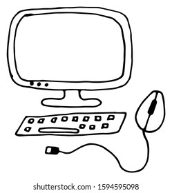 hand drawn doodle computer, excellent vector illustration, eps 10 isolated on white background.