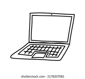 Icono del portátil Doodle dibujado a mano en vector sobre líneas aisladas en un fondo blanco.