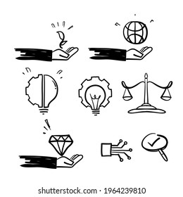 hand drawn doodle Concept of Business Core Values illustration collection vector isolated