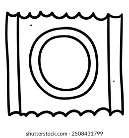 Paquete de condón dibujado a mano aislado sobre fondo blanco. Ilustración vectorial.