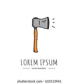 Hand drawn doodle Construction icon - ax on white background, Vector illustration House repair concept Building icons Sketch label of house remodel gear element Modern sketch style woodworking gear