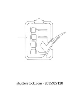Hand Drawn Doodle Continuous Line Drawing Clipboard With Check Mark Symbol Icon