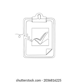 hand drawn doodle continuous line drawing clipboard with check mark symbol icon
