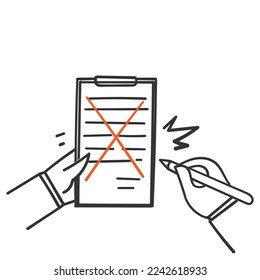 handgezeichnete Doodle-Kontraktfolie mit Stift-Symbol für Vertragsbeendigung 