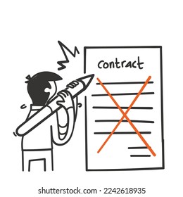 hand drawn doodle contract sheet crossed out with a pen symbol for contract termination 