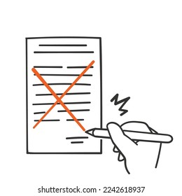 hand drawn doodle contract sheet crossed out with a pen symbol for contract termination 
