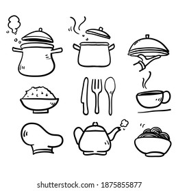 hand drawn doodle cooking icon set isolated background