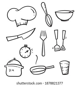 hand drawn doodle Cooking line icons illustration collection isolated