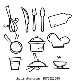 doodle dibujado a mano Iconos de línea de cocina colección de ilustraciones aislada