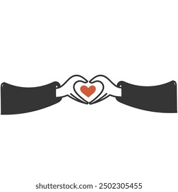 hand drawn doodle couple hand and finger gesture join and forming love sign illustration