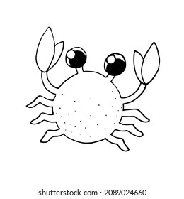 Cangrejo de doodle dibujado a mano con ojos grandes. Aislado sobre fondo blanco