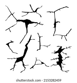 Hand drawn doodle crack element set. Cartoon black vector illustration