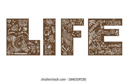 Hand drawn doodle creative art for design elements in life letters.