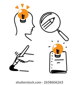 Icono de creatividad de doodle dibujado a mano Ilustración relacionada Vector