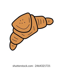 Hand drawn doodle croissant isolated on white background. Vector illustration.